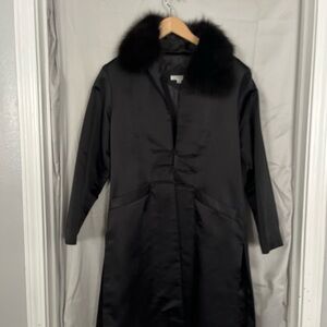Chic Black Fur Collar Women's Trench Coat